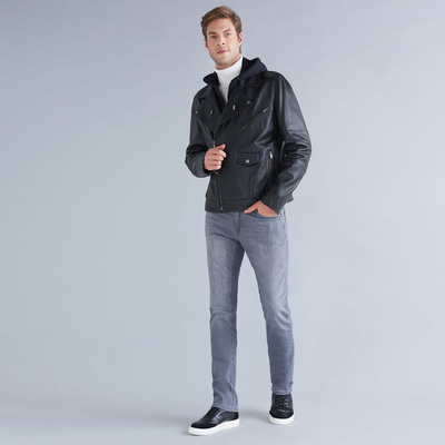 Elba Erkek Kapüşonlu Deri Ceket