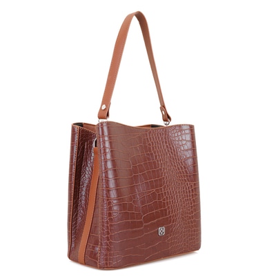 Ember Kahve Kadın Kroko Baskılı Omuz Çantası