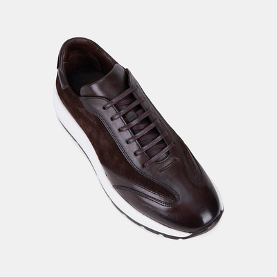 Erkek Acı Kahve Bağcıklı Süet Detaylı Deri Sneaker
