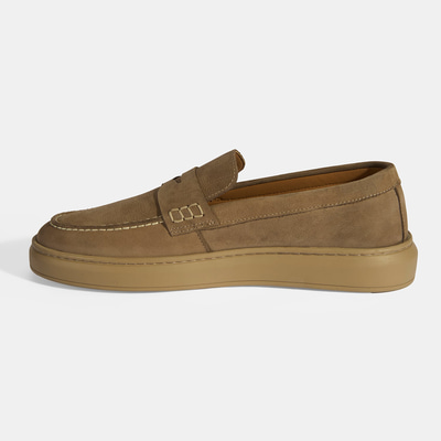 Erkek Bej Slip-On Nubuk Deri Loafer