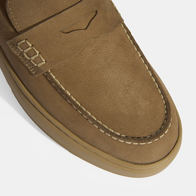 Erkek Bej Slip-On Nubuk Deri Loafer