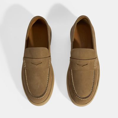 Erkek Bej Slip-On Nubuk Deri Loafer