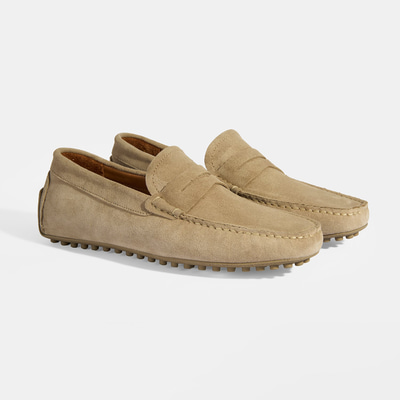 Erkek Bej Slip-On Süet Loafer