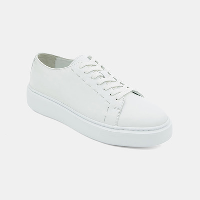 Erkek Beyaz Bağcıklı Kalın Tabanlı Deri Spor Ayakkabı