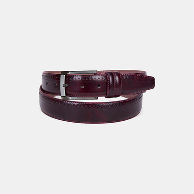 Erkek Bordo Brogue Desenli Deri Klasik Kemer