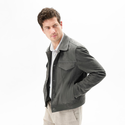 Erkek Gri Gömlek Yaka Süet Ceket