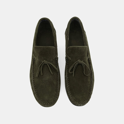 Erkek Haki Bağcık Detaylı Süet Loafer