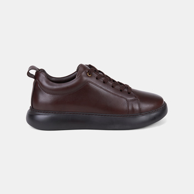 Erkek Kahve Bağcıklı Kalın Tabanlı Deri Sneaker