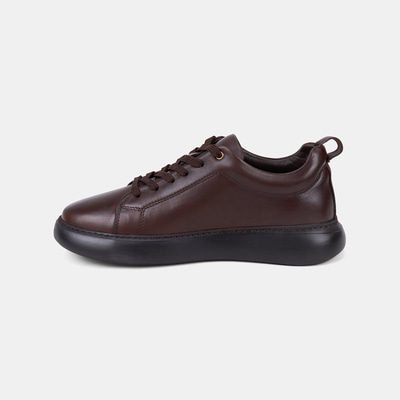 Erkek Kahve Bağcıklı Kalın Tabanlı Deri Sneaker