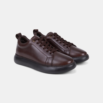 Erkek Kahve Bağcıklı Kalın Tabanlı Deri Sneaker
