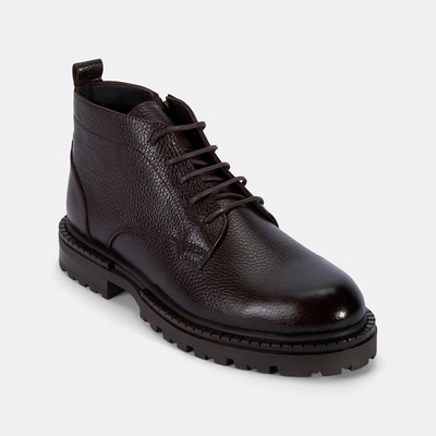 Erkek Kahve Bağcıklı Kalın Tabanlı Deri Postal Bot