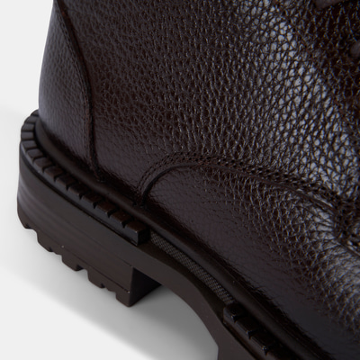 Erkek Kahve Bağcıklı Kalın Tabanlı Deri Postal Bot