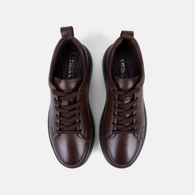 Erkek Kahve Bağcıklı Kalın Tabanlı Deri Sneaker