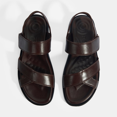 Erkek Kahve Cırt Detaylı Deri Sandalet