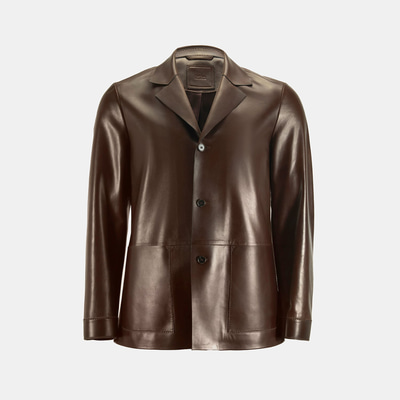 Erkek Kahve Gömlek Yaka Deri Blazer Ceket