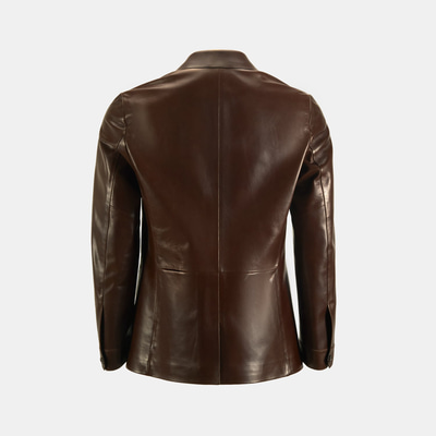 Erkek Kahve Gömlek Yaka Deri Blazer Ceket