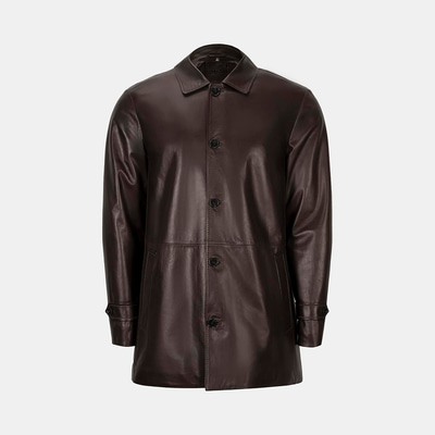 Erkek Kahve Gömlek Yakalı Deri Kaban