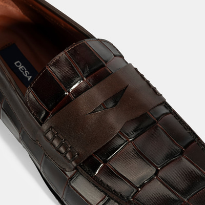 Erkek Kahve Kroko Baskılı Deri Loafer