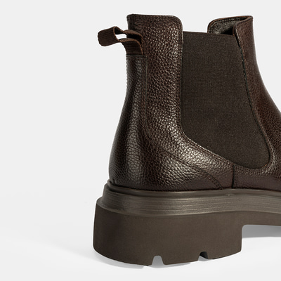 Erkek Kahve Lastik Detaylı Deri Bot