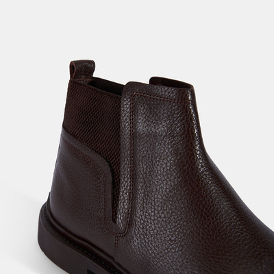 Erkek Kahve Lastik Detaylı Deri Bot