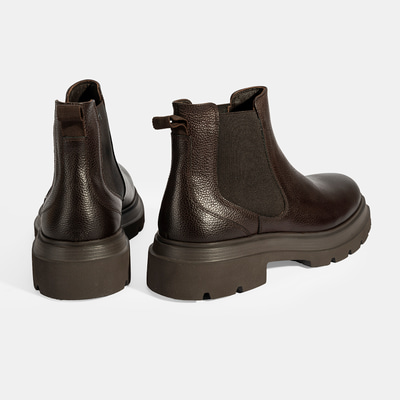 Erkek Kahve Lastik Detaylı Deri Bot