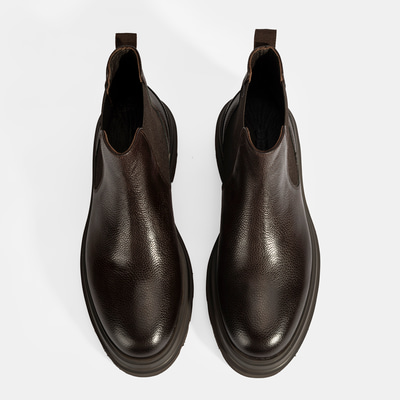 Erkek Kahve Lastik Detaylı Deri Bot