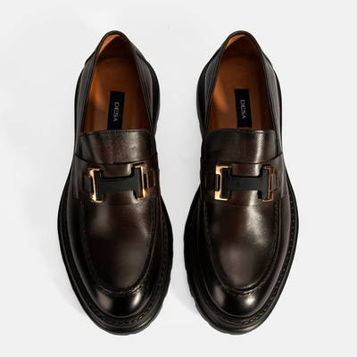 Erkek Kahve Metal Toka Detaylı Deri Loafer