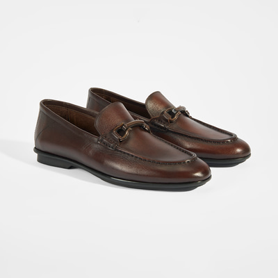 Erkek Kahve Slip-On Deri Loafer