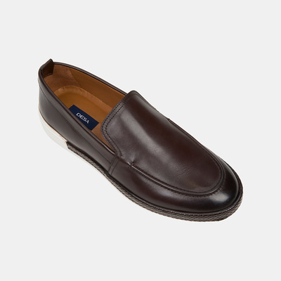 Erkek Kahve Spor Beyaz Tabanlı Deri Loafer