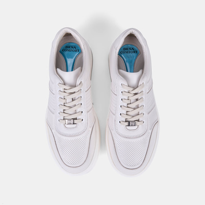 Erkek Kırık Beyaz DesaComfort Bağcıklı Beyaz Tabanlı Deri Sneaker
