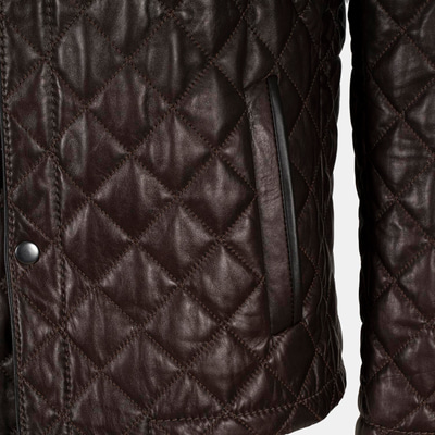 Erkek Koyu Kahve Kapitone Deri Ceket