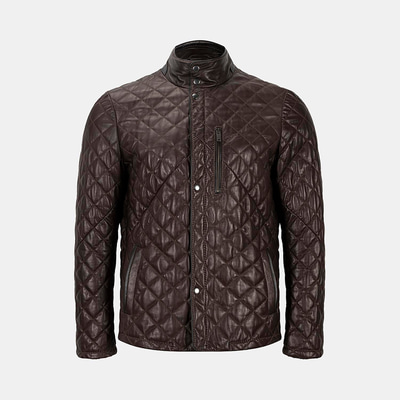 Erkek Koyu Kahve Kapitone Deri Ceket