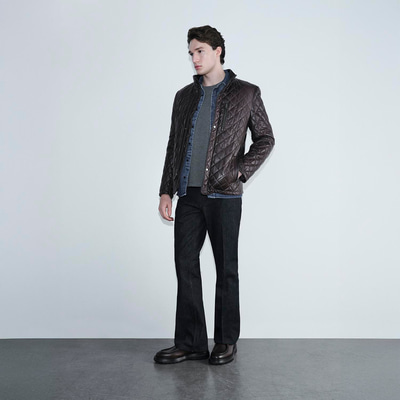 Erkek Koyu Kahve Kapitone Deri Ceket