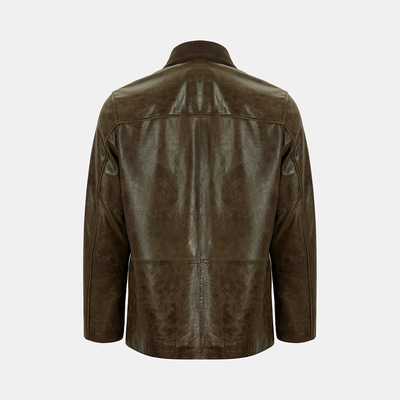 Erkek Koyu Yeşil Gömlek Yakalı Deri Mont