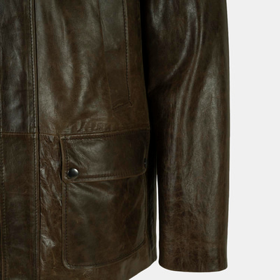 Erkek Koyu Yeşil Gömlek Yakalı Deri Mont