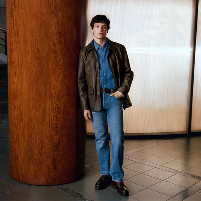 Erkek Koyu Yeşil Gömlek Yakalı Deri Mont