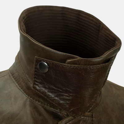 Erkek Koyu Yeşil Gömlek Yakalı Deri Mont