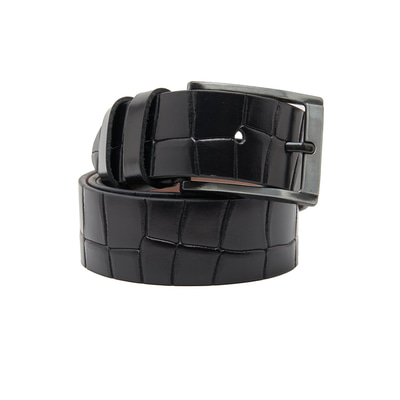 Erkek Kroko Baskılı Deri Siyah Kemer