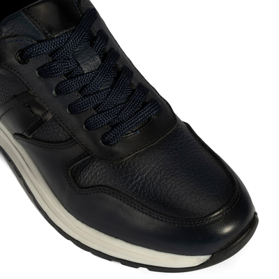 Erkek Lacivert Bağcıklı Deri Sneaker