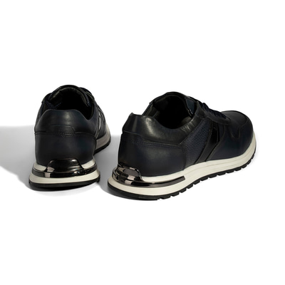 Erkek Lacivert Bağcıklı Deri Sneaker