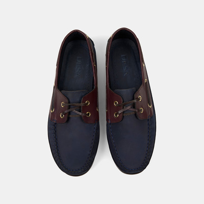 Erkek Lacivert - Bordo Detaylı Nubuk Deri Loafer