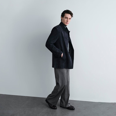 Erkek Lacivert Gömlek Yaka Süet Ceket