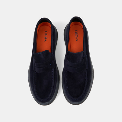 Erkek Lacivert Kalın Tabanlı Süet Deri Loafer