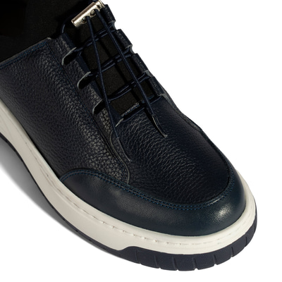 Erkek Lacivert Lastik Bağcıklı Deri Sneaker