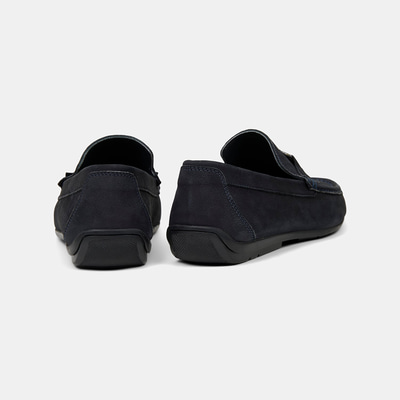 Erkek Lacivert Metal Aksesuarlı Nubuk Deri Loafer