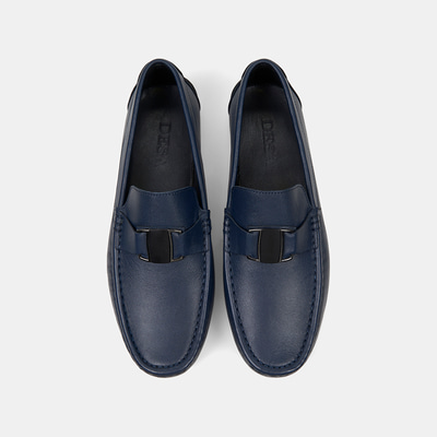Erkek Lacivert Metal Detaylı Deri Loafer