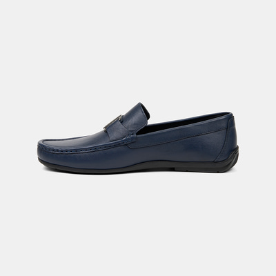Erkek Lacivert Metal Detaylı Deri Loafer