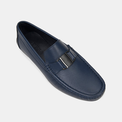 Erkek Lacivert Metal Detaylı Deri Loafer