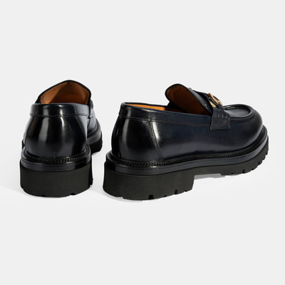 Erkek Lacivert Metal Toka Detaylı Deri Loafer
