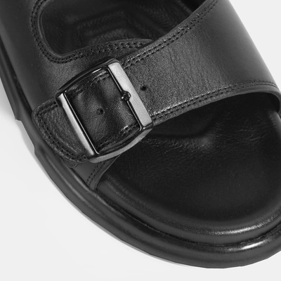 Erkek Siyah Ayarlanabilir Tokalı Deri Terlik